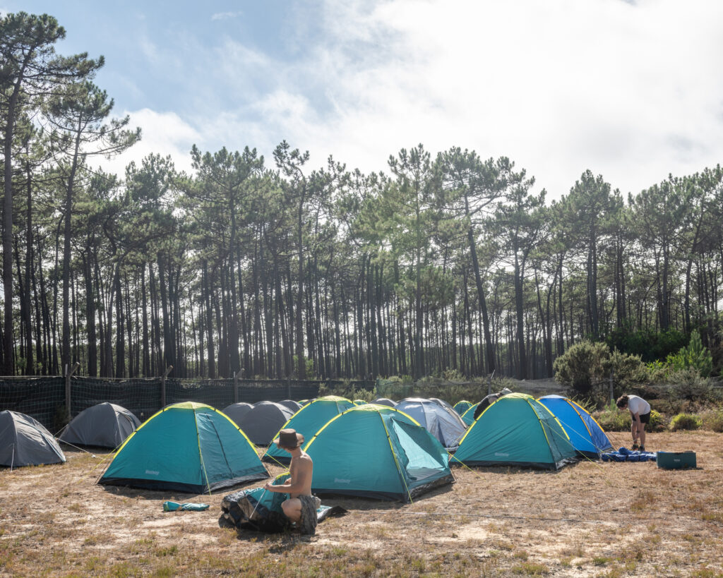 People setting up tents